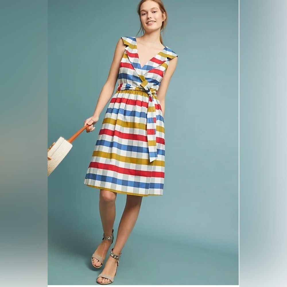 MAEVE x Anthro Women’s 6 Cricket Club V-Neck A-Line Plaid Knee-Length Dress EUC